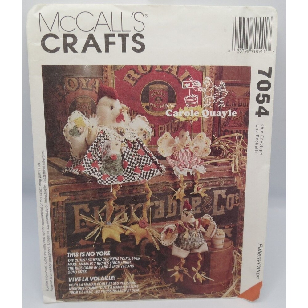 McCall's Crafts 7054 Stuffed Chickens Chicks 7" 5" 3" 1994 Farmhouse Decor
